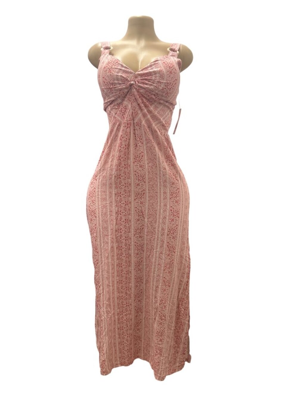 K-240 No Boundaries Size Medium Pink Floral Smocked Maxi Dress With Knot